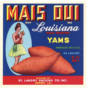 Mais Oui Brand Vintage Sunset Louisiana Yam Crate Label
