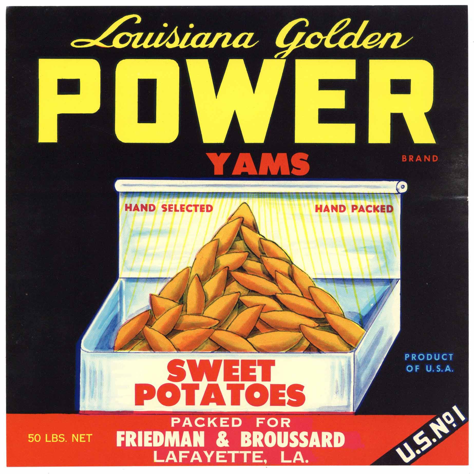 Power Brand Vintage Lafayette Louisiana Yam Crate Label