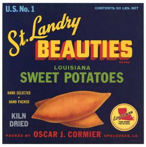 St. Landry Brand Vintage Opelousas Louisiana Yam Crate Label, kiln dried