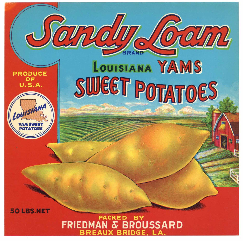 Sandy Loam Brand Vintage Breaux Bridge Louisiana Yam Crate Label