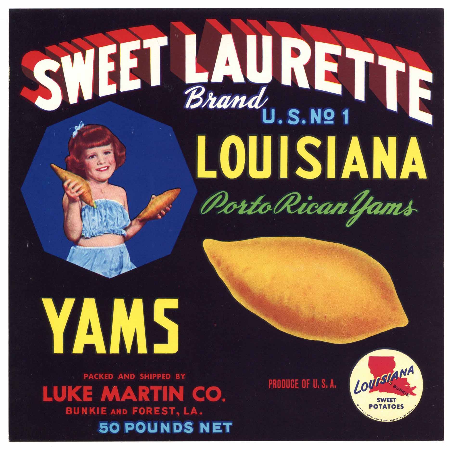 Sweet Laurette Brand Vintage Bunkie Forest Louisiana Yam Crate Label