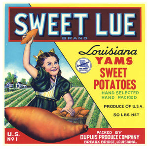 Sweet Lue Brand Vintage Breaux Bridge Louisiana Yam Crate Label