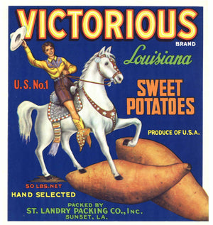 Victorious Brand Vintage Sunset Louisiana Yam Crate Label, Sweet Potatoes