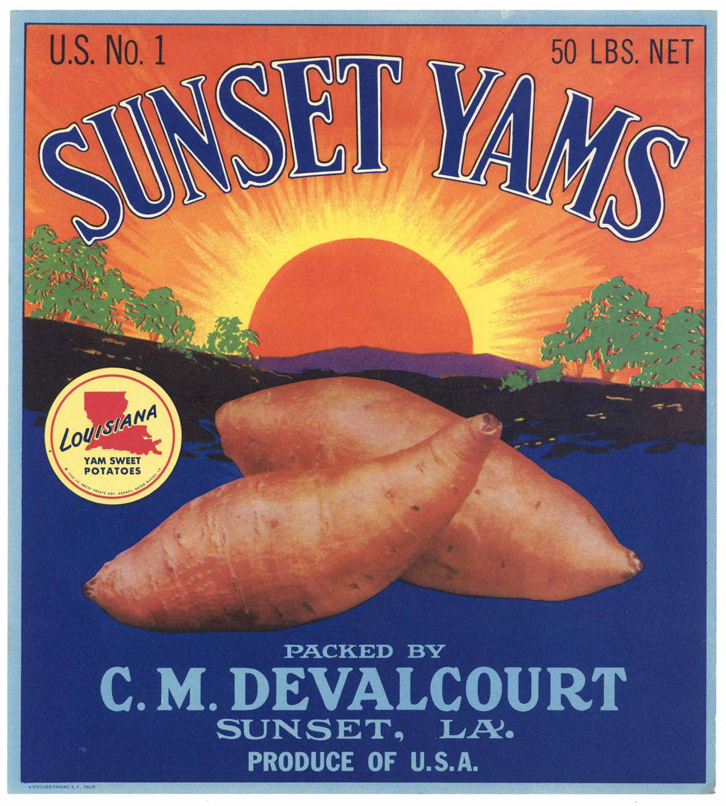 Sunset Yams Brand Vintage Sunset Louisiana Yam Crate Label