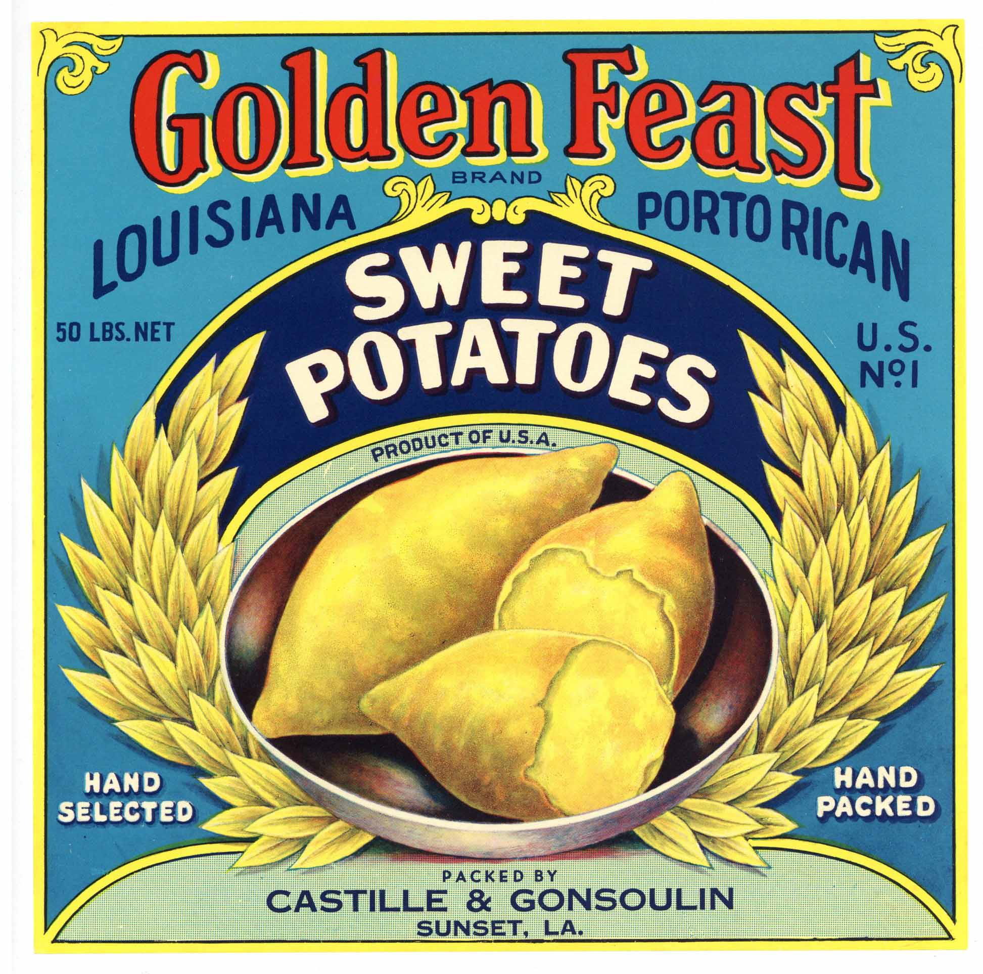 Golden Feast Brand Vintage Sunset Louisiana Yam Crate Label