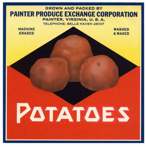 Potatoes Brand Vintage Painter Virginia Potato Crate Label