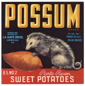 Possum Brand Vintage Leonville Louisiana Yam Crate Label