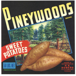 Piney Woods Brand Vintage Pittsburgh Texas Yam Crate Label
