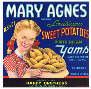 Mary Agnes Brand Vintage Arnaudville Louisiana Yam Crate Label