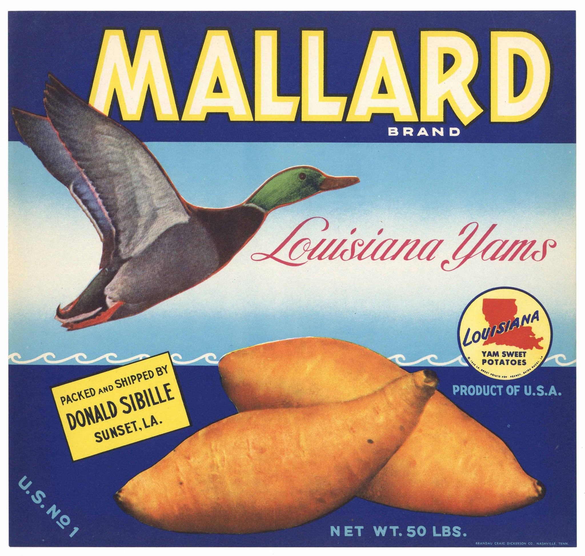 Mallard Brand Vintage Sunset Louisiana Yam Crate Label